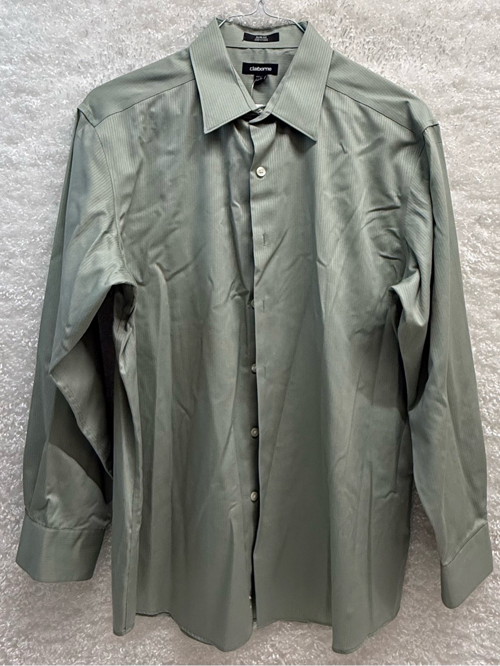 Claiborne Men's Light Sage Green Pinstripe Dress Shirt